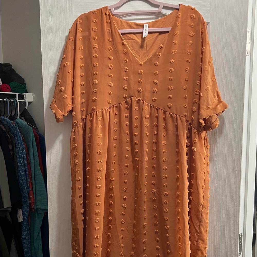 Zenana Outfitters Textured Orange Midi Dress